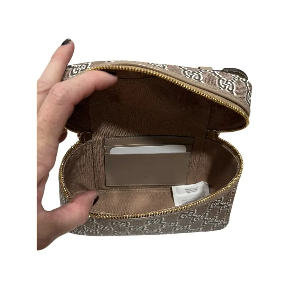 Gucci Super Mini Crossbody Bag GG Shadow Taupe Brown Supreme Vanity